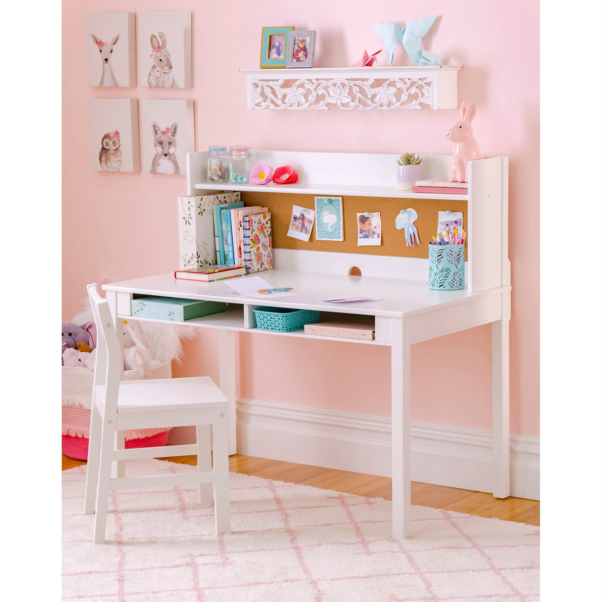 G76808 Martha Stewart Living and Learning Kids' Desk with Hutch and Chair White Environment1 | Linen White