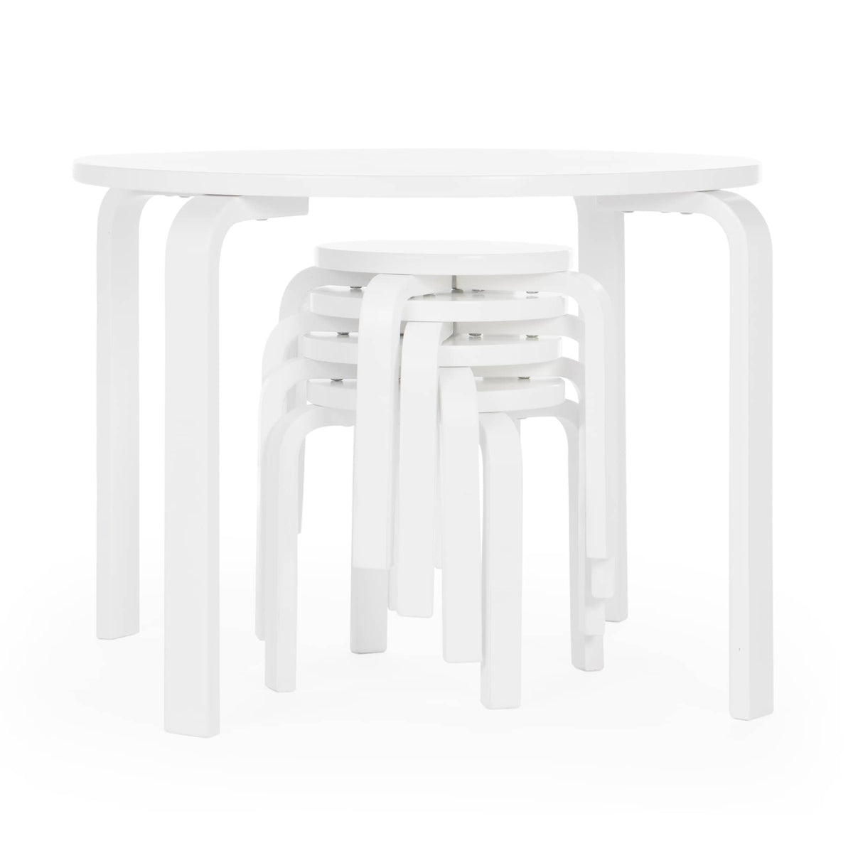 G81048 Nordic Table and Chair Set White Table & Stacked Chairs | White