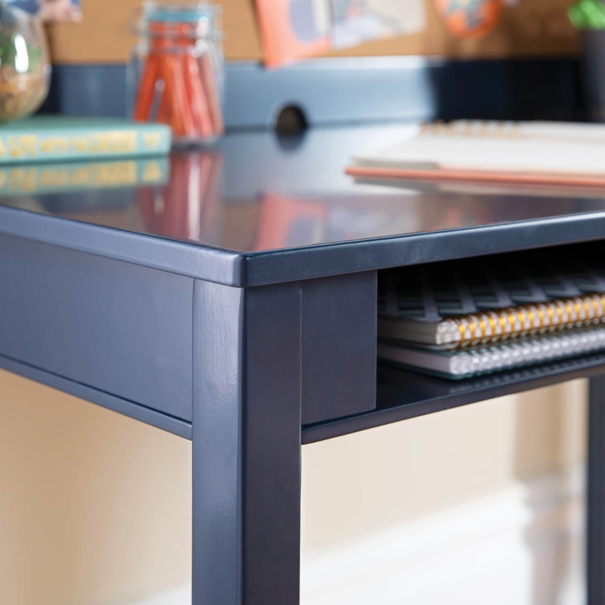 G76608 Martha Stewart Sams Club Desk with Hutch and Chair Navy Env Detail 2 | Navy
